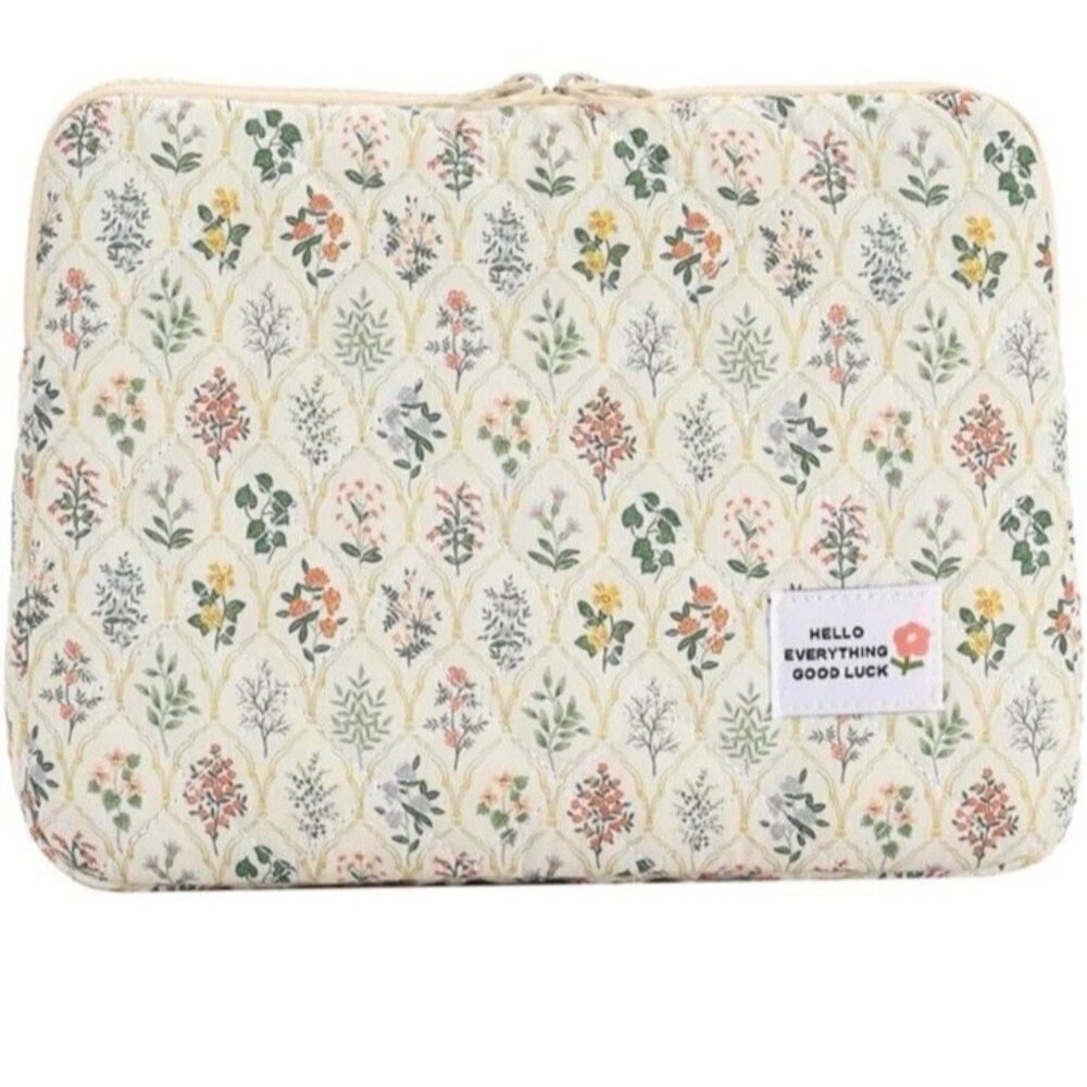 Floral Quilted iPad Case 11" Soft Zipper Tablet Sleeve Cosmetic Bag Multipurpose